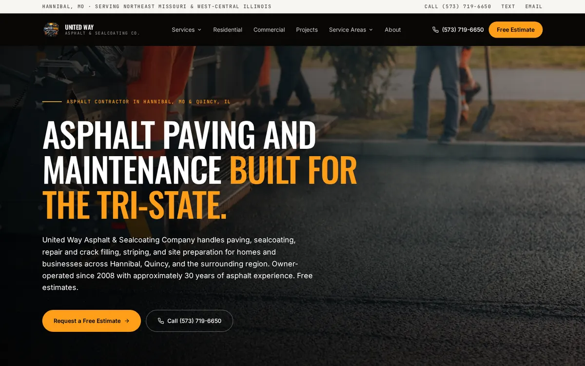 United Way Asphalt & Sealcoat homepage hero