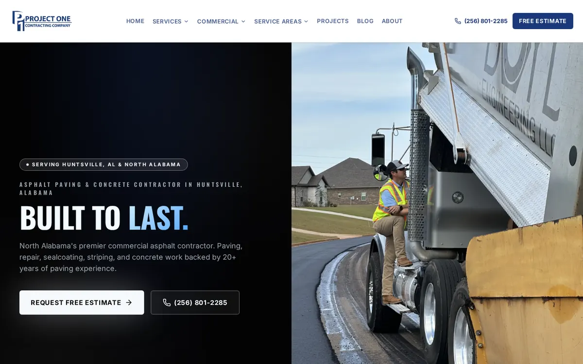Project One Contracting homepage hero