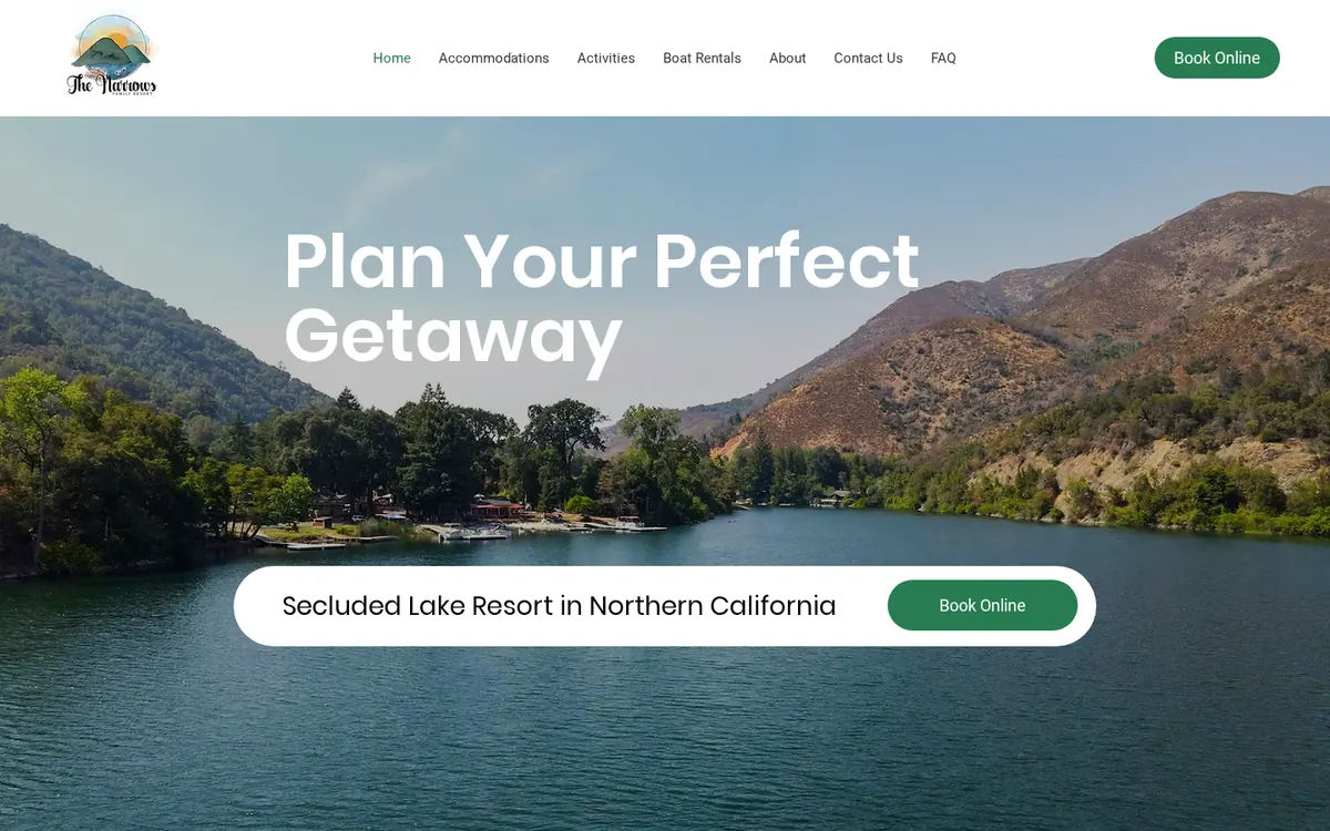 The Narrows Family Resort homepage hero