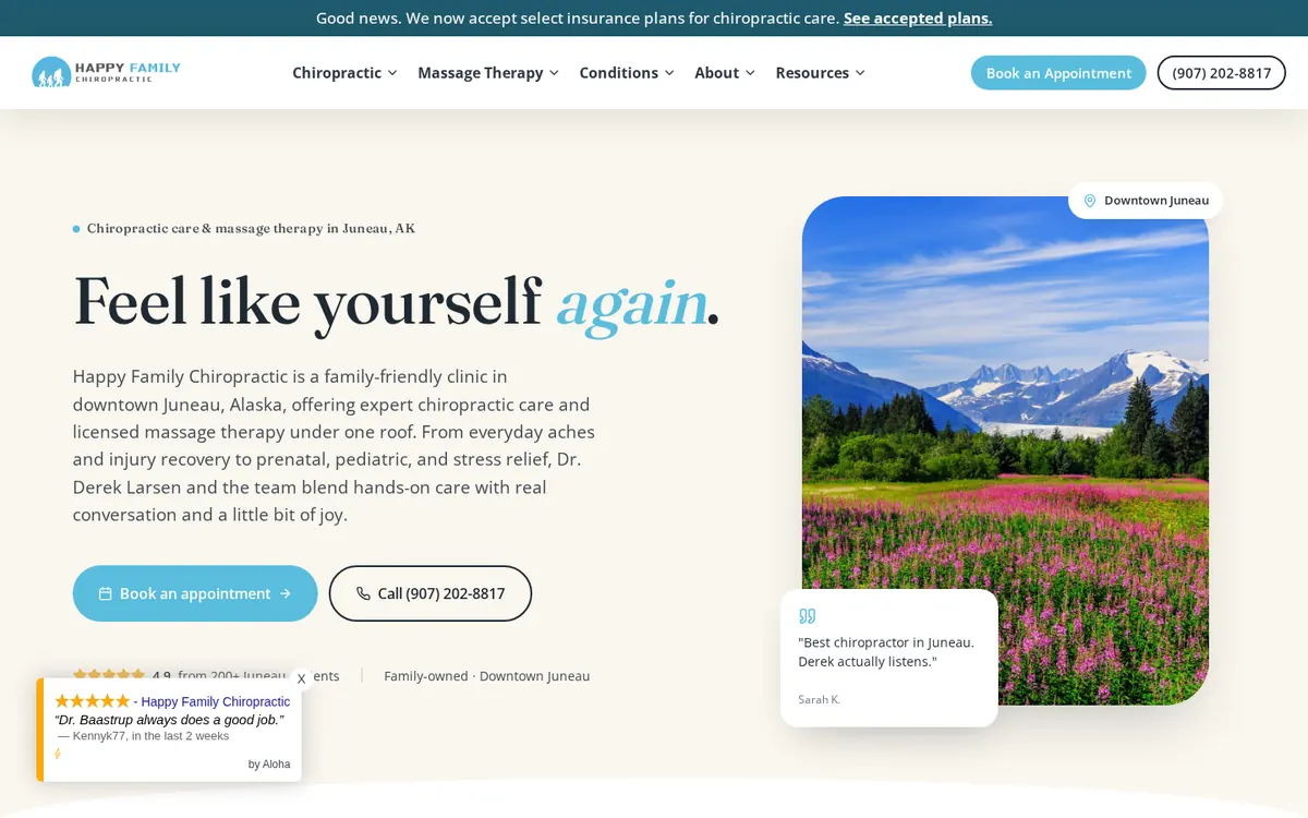 Happy Family Chiropractic homepage hero