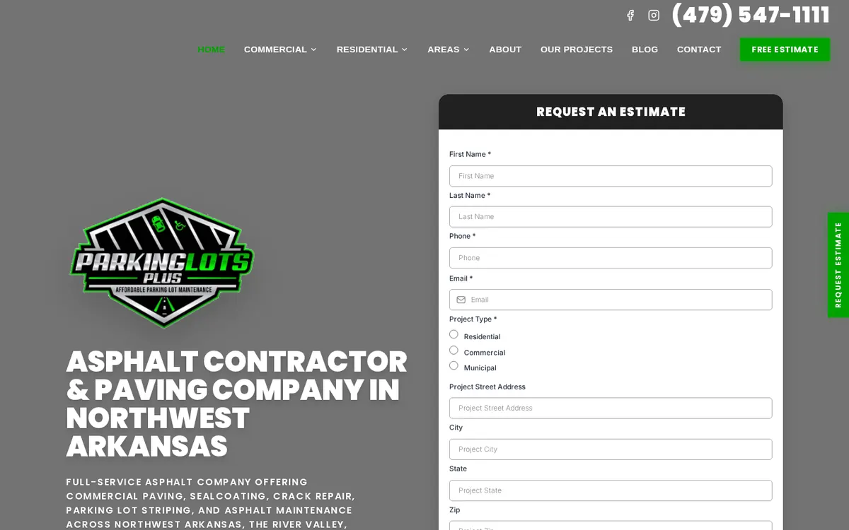 NWA Parking Lots Plus homepage hero