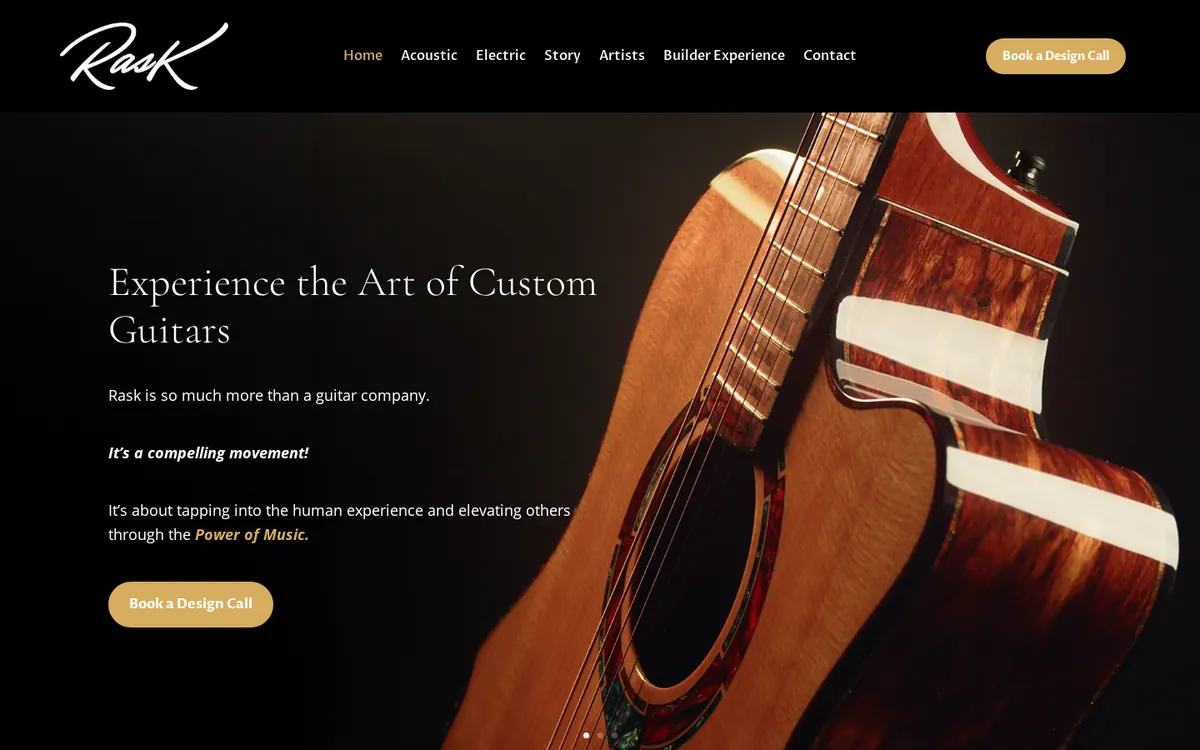 Rask Guitars homepage hero